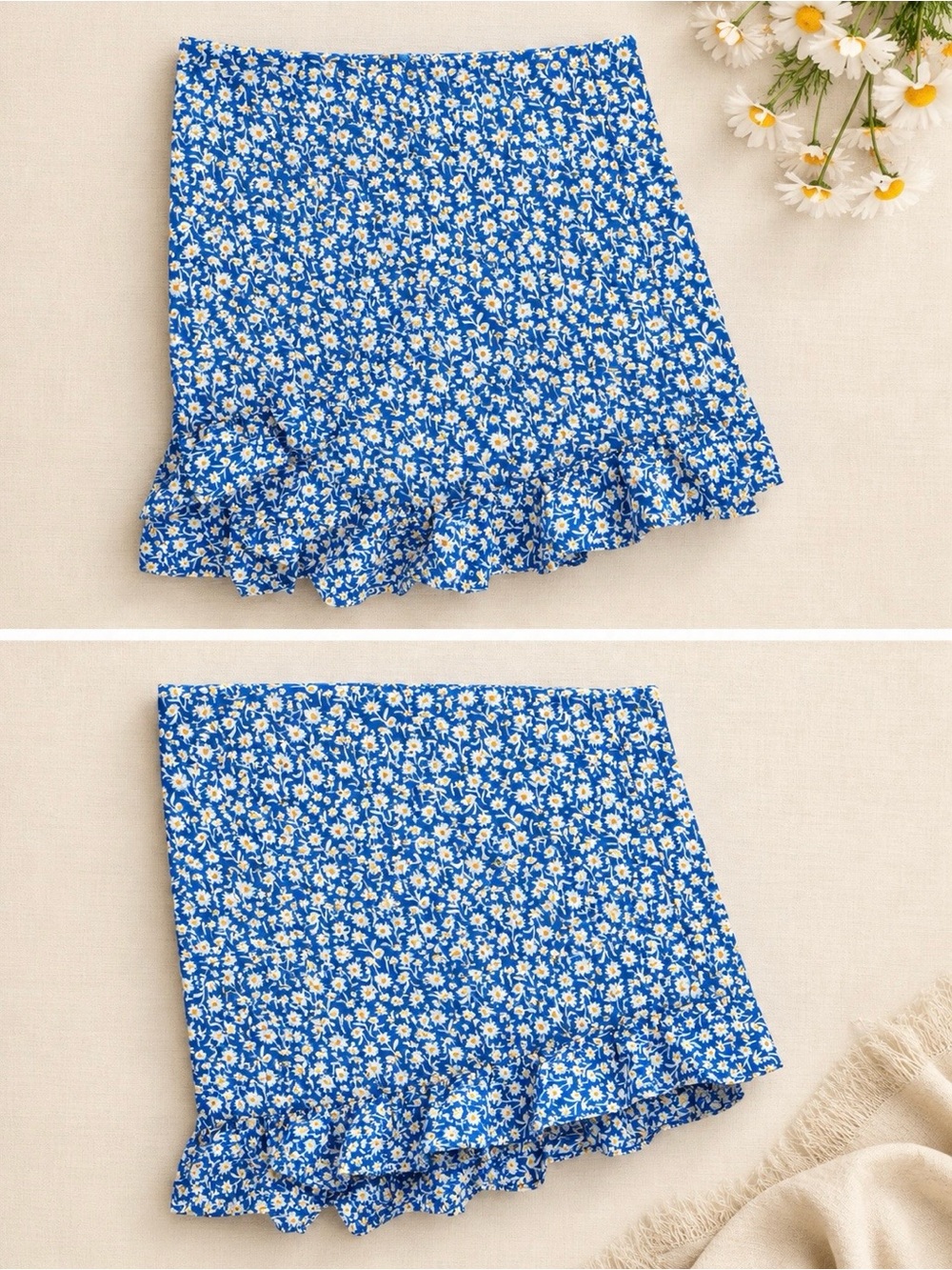 Blue Floral Ruffled Mini Skirt - Picture 1 of 3